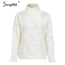 Load image into Gallery viewer, Simplee Turtleneck sweater women pullover Hollow out knitted sweaters 2019 Autumn winter fashion long sleeve casual jumpers
