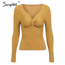 Load image into Gallery viewer, Simplee Criss cross v neck knitted sweater women Long sleeve winter 2018 pullover All match jumper pull femme pink sweater